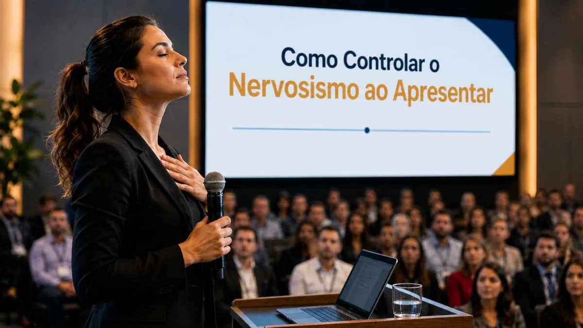 Profissional controlando o nervosismo antes de uma apresentação.