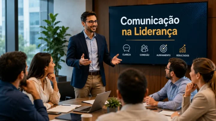 Líder utilizando comunicação eficiente para engajar sua equipe.