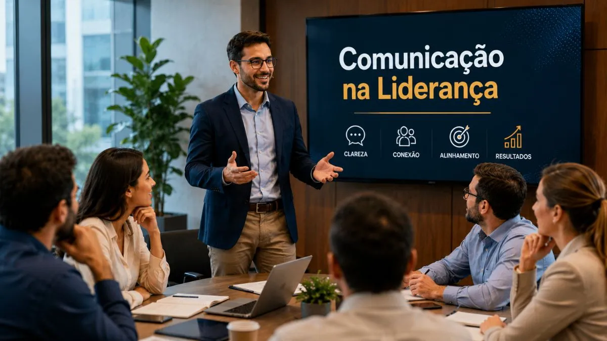 Líder utilizando comunicação eficiente para engajar sua equipe.