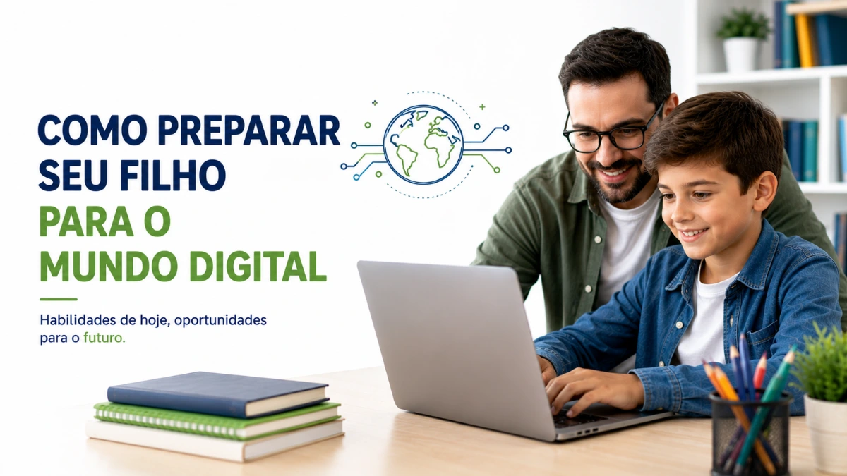 Criança aprendendo tecnologia para se preparar para o mundo digital.
