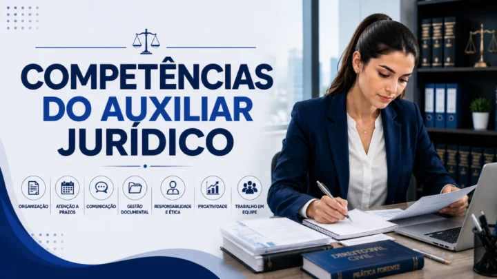 Auxiliar Jurídico demonstrando competências profissionais em escritório