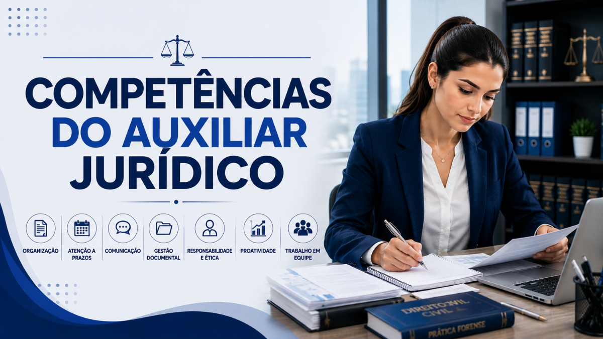 Auxiliar Jurídico demonstrando competências profissionais em escritório