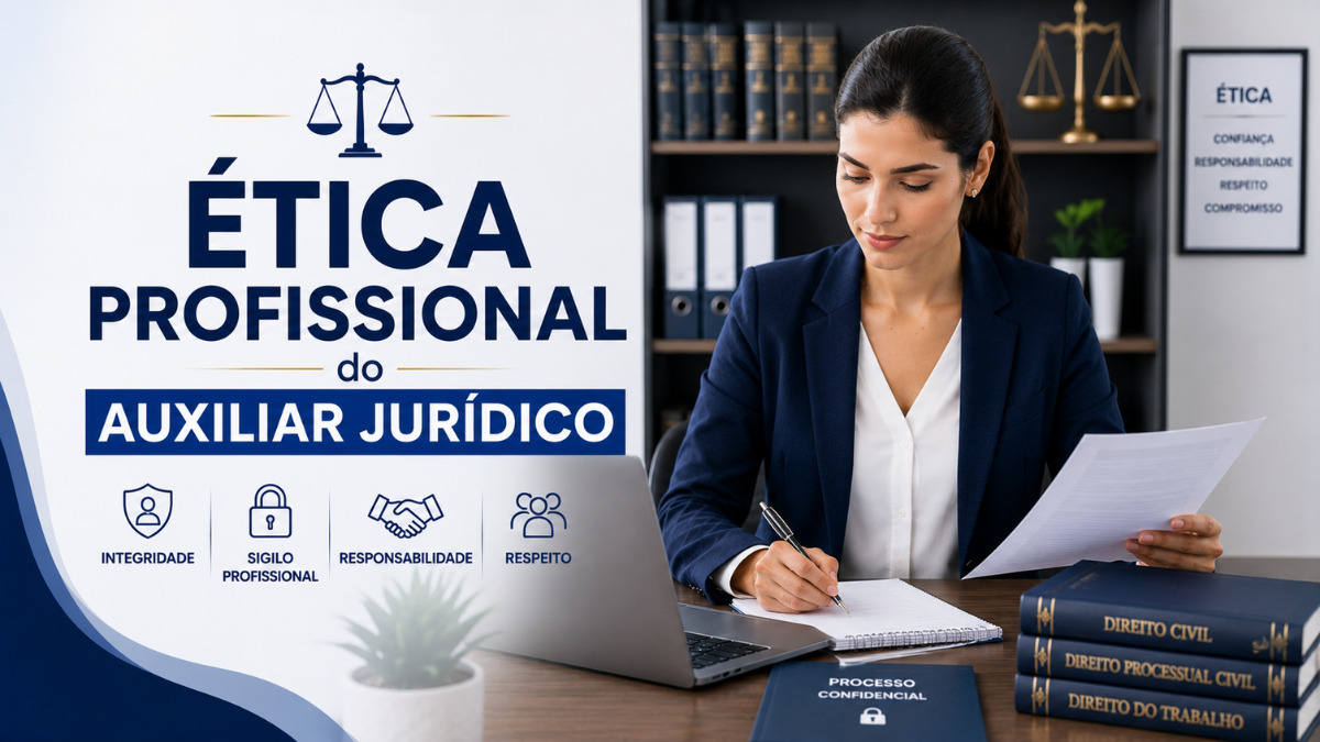 Auxiliar Jurídico demonstrando ética profissional no ambiente de trabalho