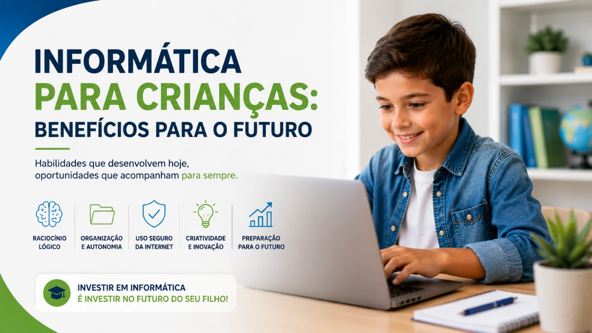 Criança aprendendo informática e desenvolvendo habilidades para o futuro.