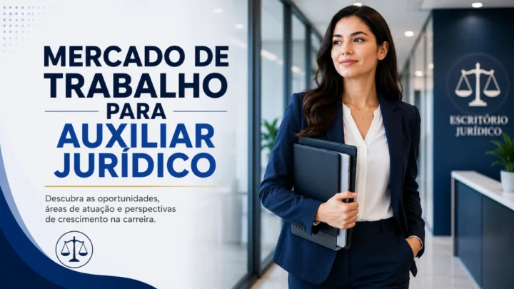 Profissional Auxiliar Jurídico em ambiente corporativo moderno