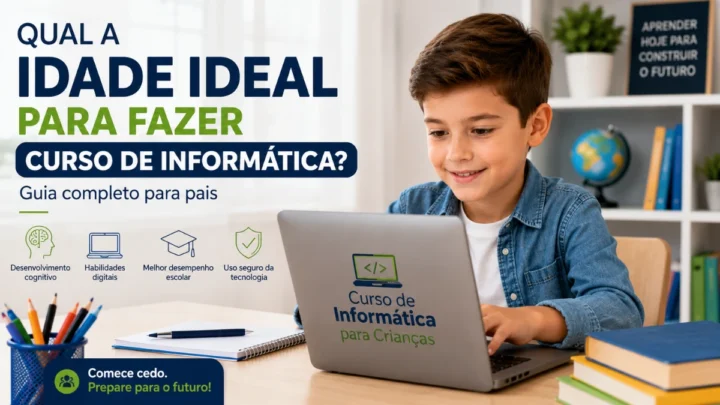 Criança aprendendo informática em idade ideal para desenvolver habilidades digitais.