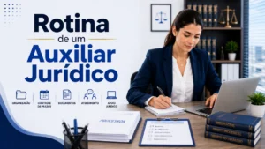 Auxiliar Jurídico realizando atividades diárias em escritório